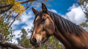 秋日林间骏马优雅侧影