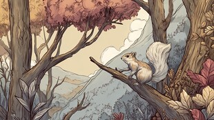 松鼠栖于秋日山林间