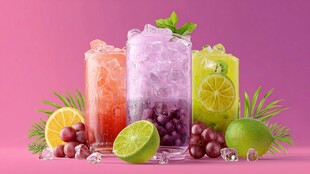 缤纷多彩果汁与新鲜水果