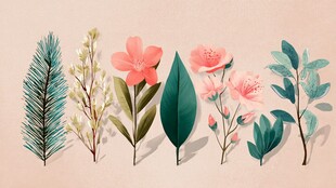 手绘清新花卉绿植组合