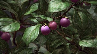 紫果绿叶的诱人植物景致