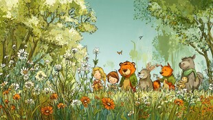 儿童与动物的森林欢乐之旅