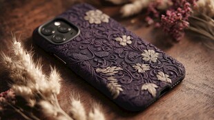 紫色刺绣风手机壳展示