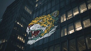 楼体上的斑斓猎豹艺术投影