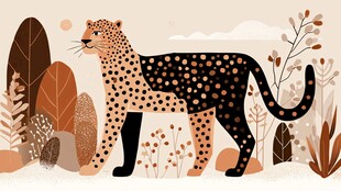 插画中的猎豹与自然景观