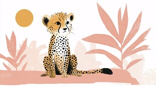 猎豹幼崽于热带风光中