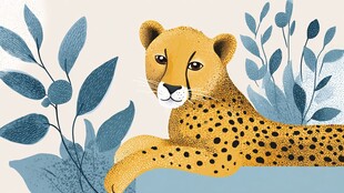 猎豹卧于植物间插画