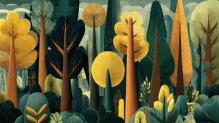 秋日森林插画 色彩斑斓