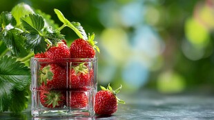 玻璃杯中的新鲜红草莓