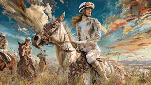 女骑士驰骋于奇幻旷野