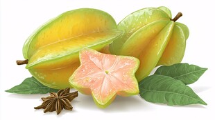 新鲜杨桃与八角的静物组合