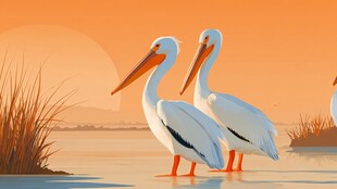 夕阳下的鹈鹕优雅伫立