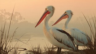 湖畔双鹈鹕的静谧时光