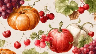 秋日蔬果水彩插画图案