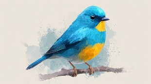 蓝色黄腹小鸟栖息枝头