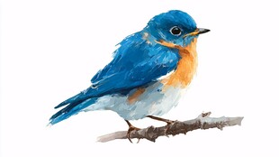 蓝色小鸟栖于枝头