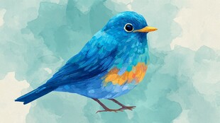 蓝色小鸟水彩画艺术图