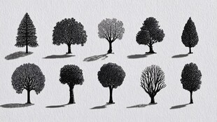 多样树木黑白插画集合