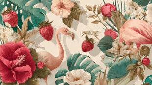 火烈鸟花卉草莓热带图案