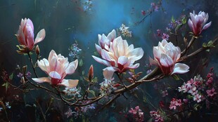 梦幻玉兰花枝绽放美景