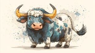 水彩风格可爱斑点牛插画