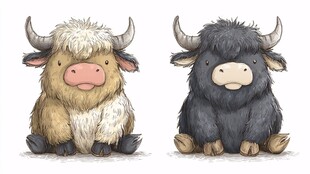 可爱双牦牛插画