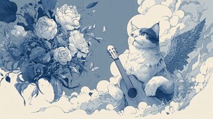 天使猫咪弹吉他伴繁花