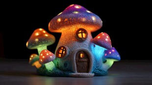 梦幻发光蘑菇小屋摆件