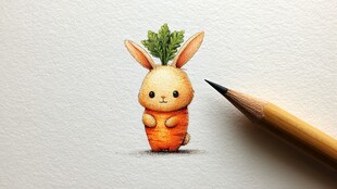 胡萝卜小兔插画铅笔旁