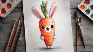 胡萝卜兔水彩画