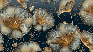 深蓝色底金色花卉图案