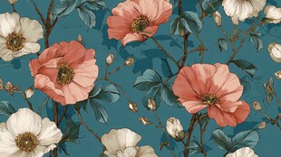 蓝底花卉图案精美壁纸