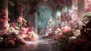 梦幻繁花簇拥的浪漫拱门