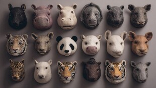 多样动物面具整齐排列展示