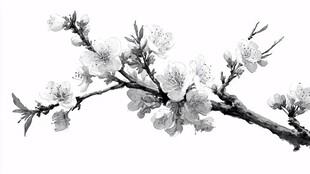 黑白杏花枝