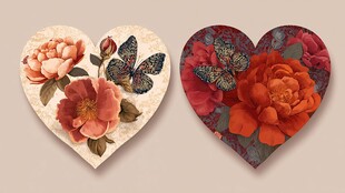 心形花卉蝴蝶装饰图案