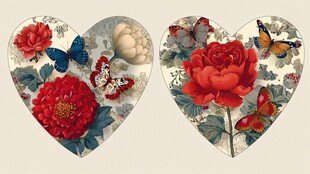 心形花卉蝴蝶精美图案