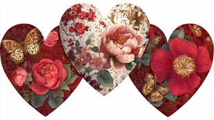 复古花卉爱心图案设计