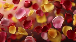 浪漫飘落的缤纷玫瑰花瓣