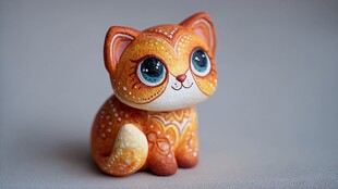 可爱手绘橙色猫咪陶瓷摆件