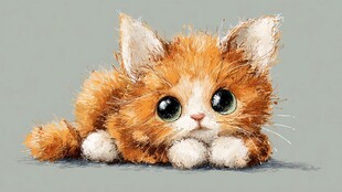 可爱橘白小猫乖巧趴卧