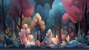 梦幻多彩森林奇幻景象