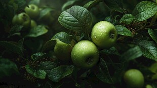青苹果藏于绿叶间