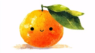 可爱笑脸橙子水彩插画