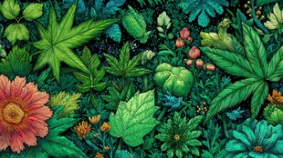 繁茂多彩的植物花卉图景