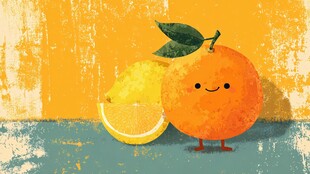 可爱橙子与柠檬插画