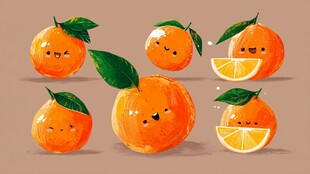 可爱拟人化的卡通橙子集合