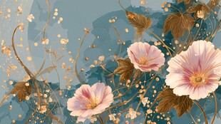 梦幻花卉水彩插画背景图