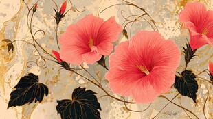 粉色花卉复古风装饰图案