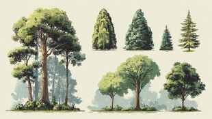 多样树木插画展示